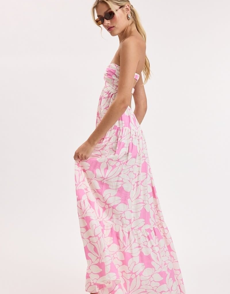 Romantic Floral Twisted Ruched Bust Maxi Dress