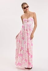 Romantic Floral Twisted Ruched Bust Maxi Dress