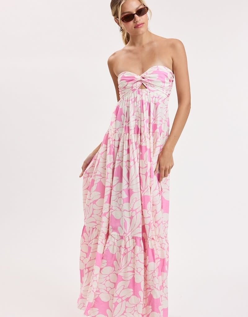 Romantic Floral Twisted Ruched Bust Maxi Dress