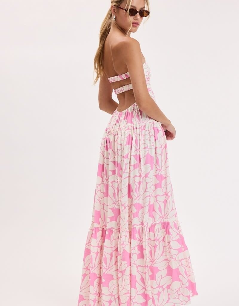 Romantic Floral Twisted Ruched Bust Maxi Dress