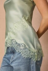Lulu Strapless Satin Asymmetrical Lace Hem Top