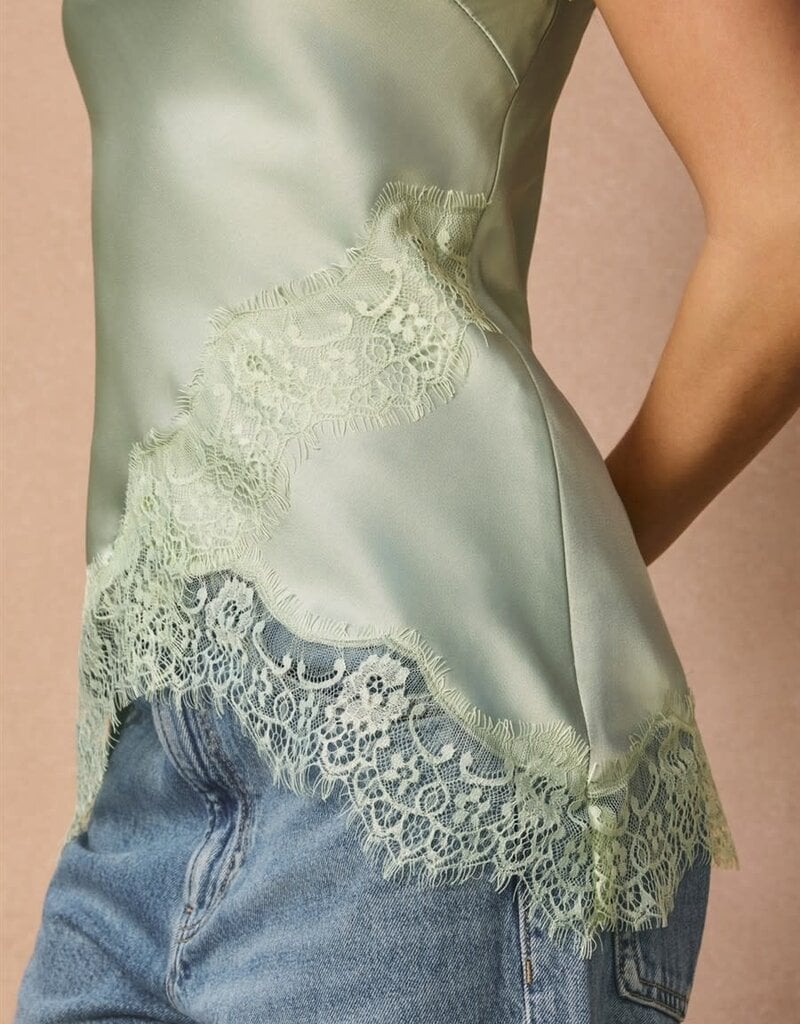 Lulu Strapless Satin Asymmetrical Lace Hem Top