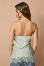 Lulu Strapless Satin Asymmetrical Lace Hem Top