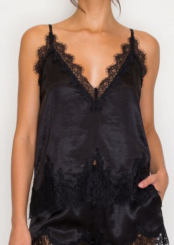 Ella Satin Lace Trim Camisole Top