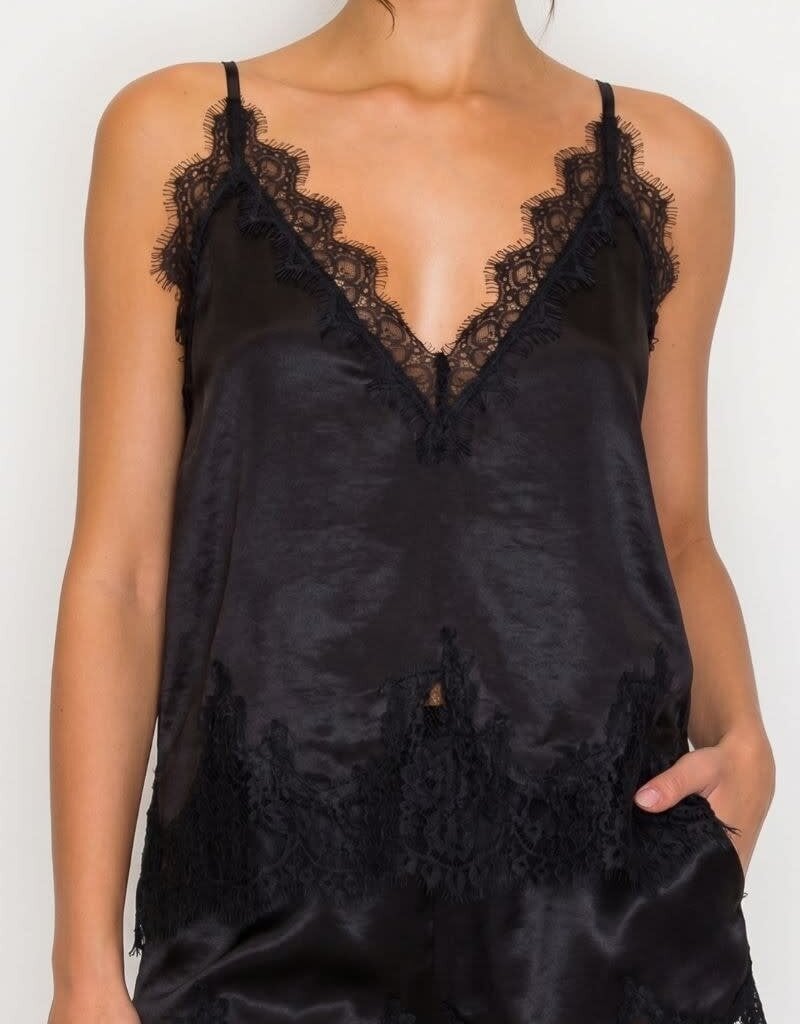 Ella Satin Lace Trim Camisole Top