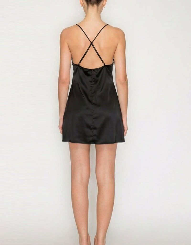 Amelia Lace Trim Satin Slip Mini Dress