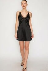 Amelia Lace Trim Satin Slip Mini Dress