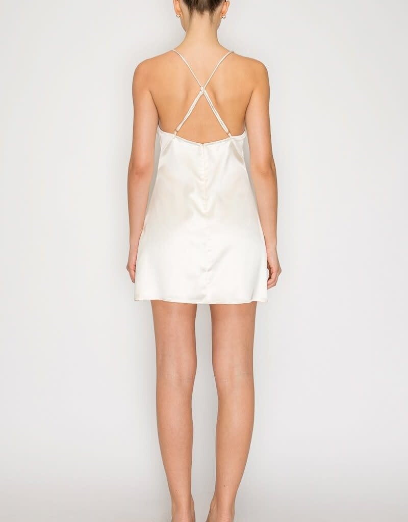 Amelia Lace Trim Satin Slip Mini Dress