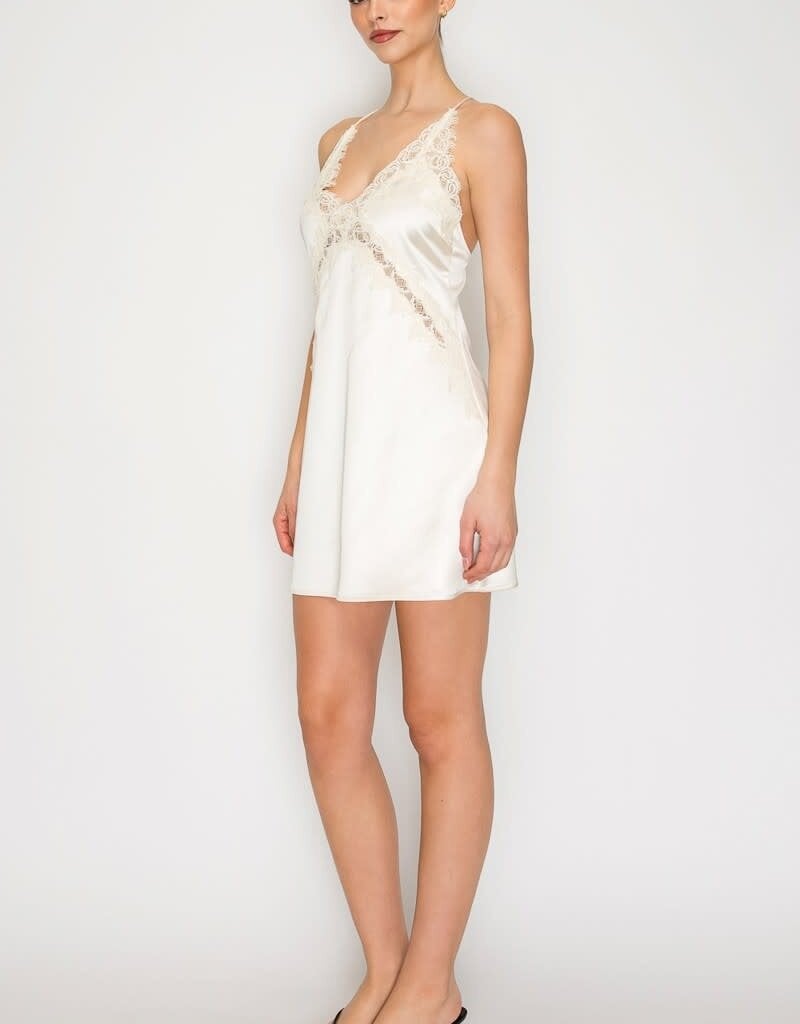 Amelia Lace Trim Satin Slip Mini Dress