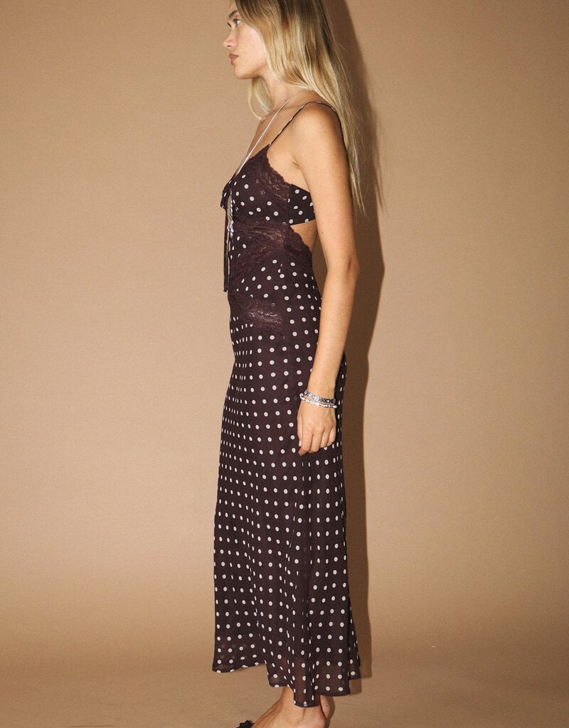 Polka Dot Lace Trim Midi Slip Dress