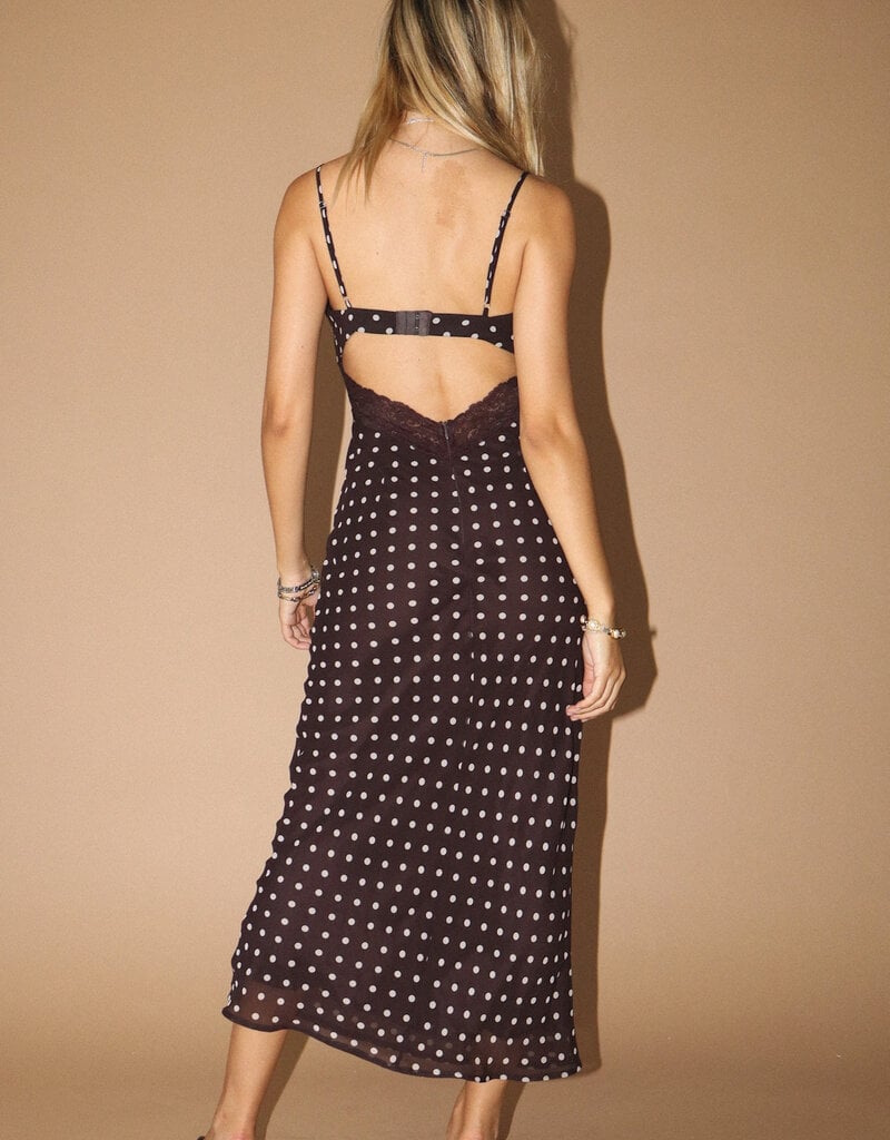 Polka Dot Lace Trim Midi Slip Dress