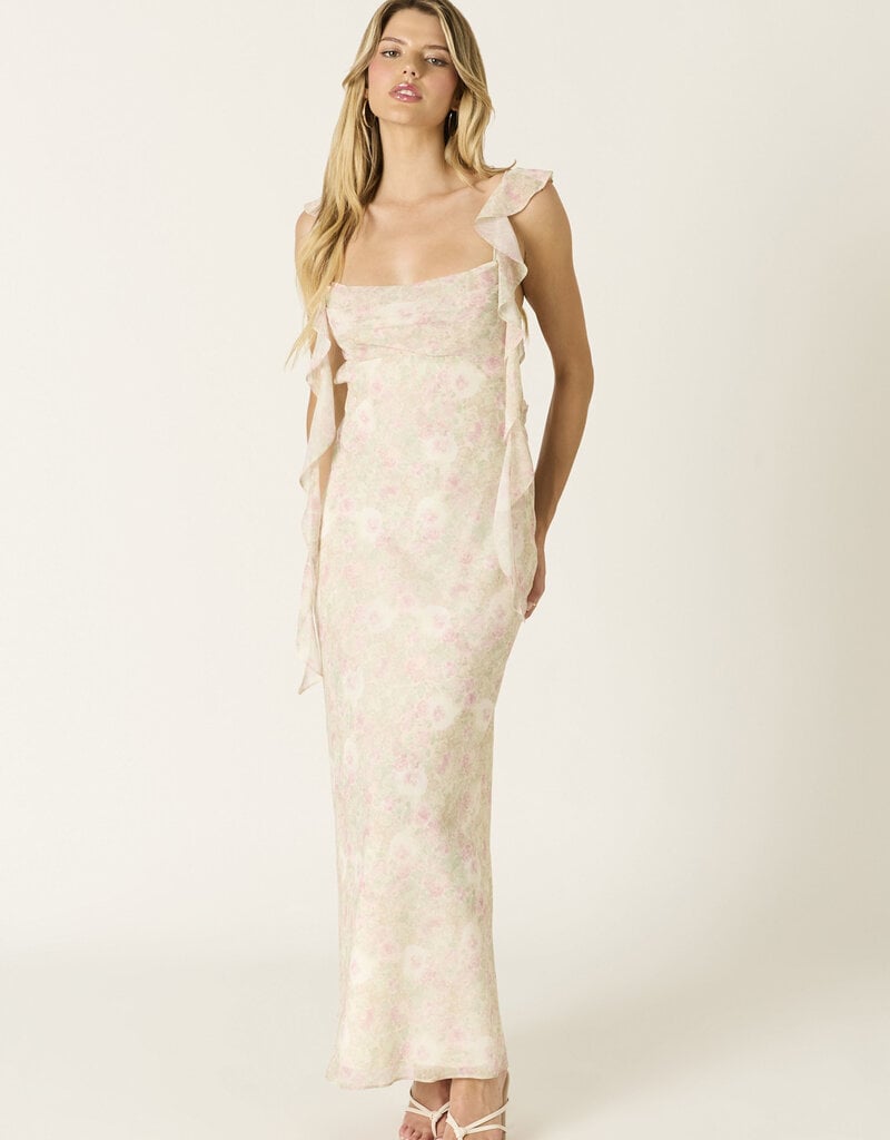 Jinea Floral Chiffon Frill Maxi Dress