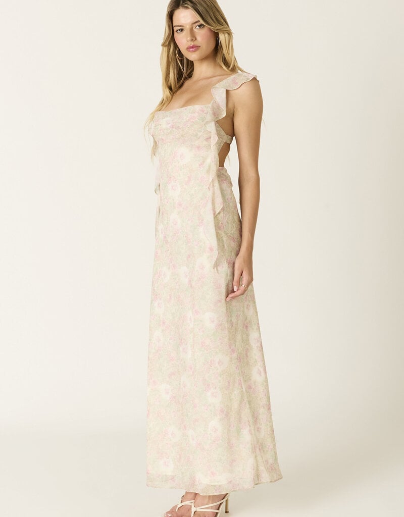 Jinea Floral Chiffon Frill Maxi Dress