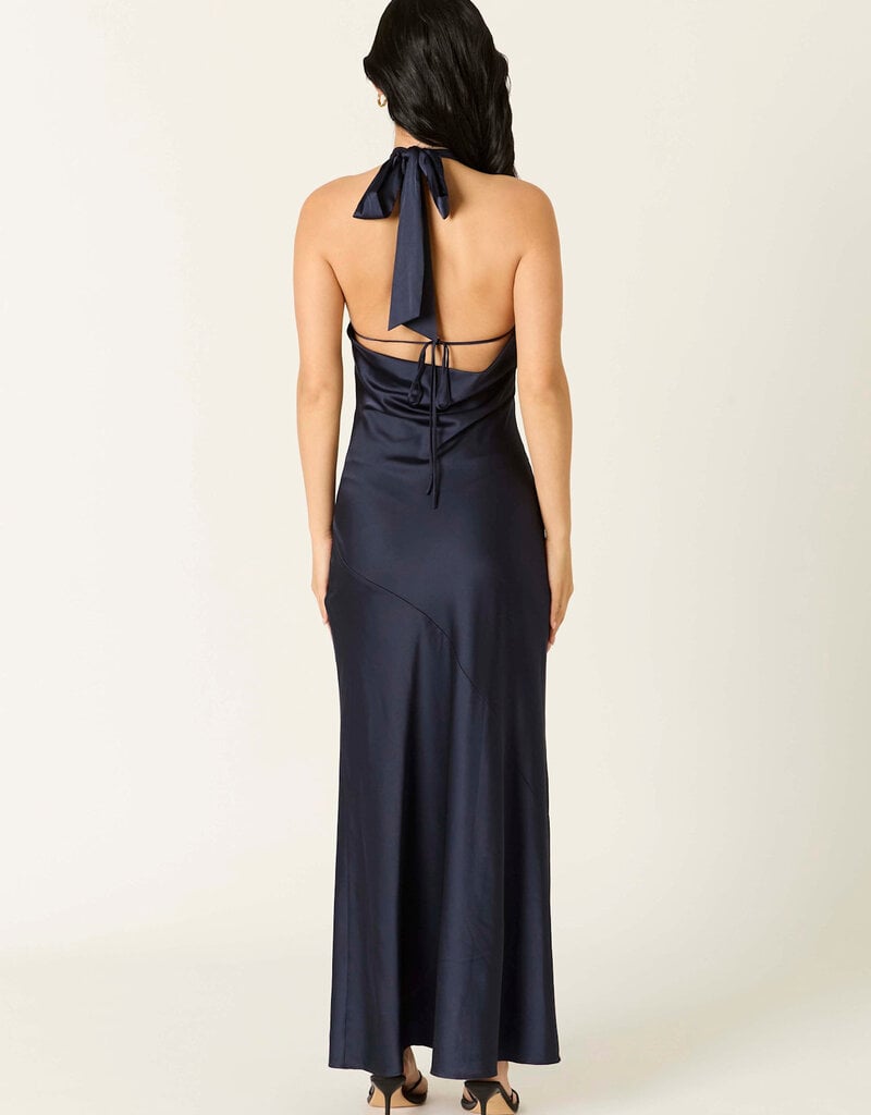 Tessa Satin Keyhole Halter Maxi Dress