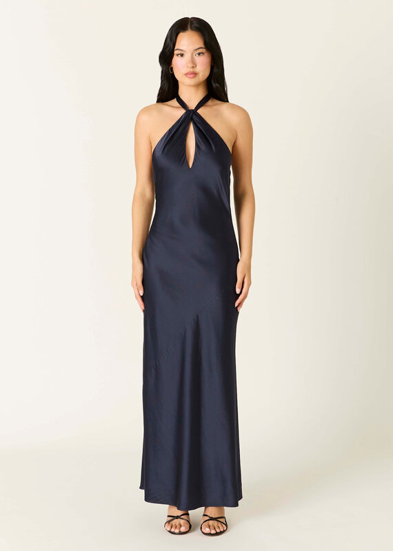 Tessa Satin Keyhole Halter Maxi Dress