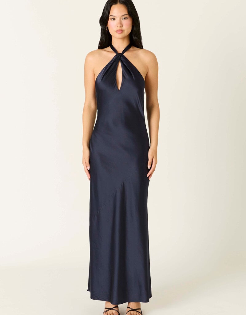 Tessa Satin Keyhole Halter Maxi Dress