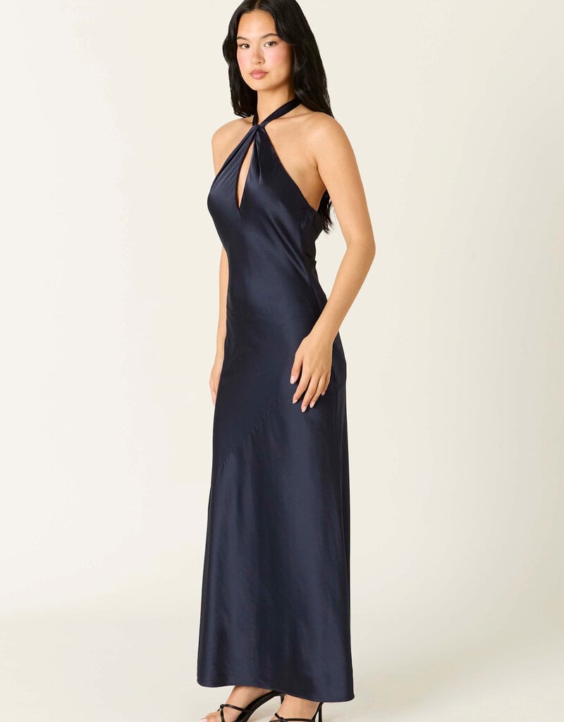Tessa Satin Keyhole Halter Maxi Dress
