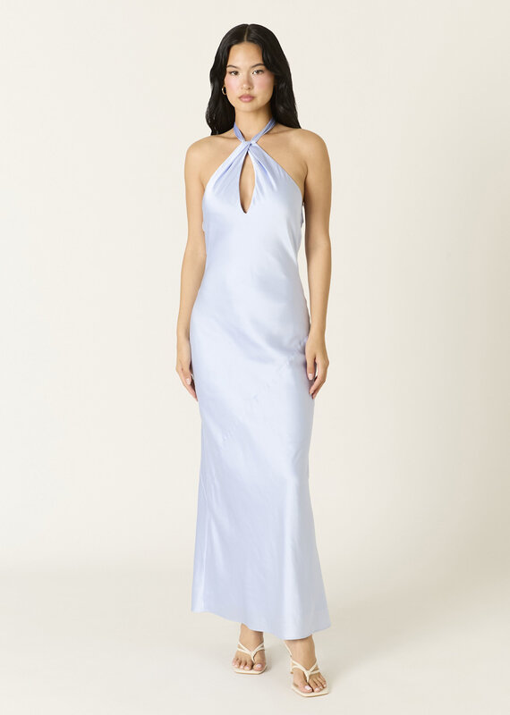 Tessa Satin Keyhole Halter Maxi Dress