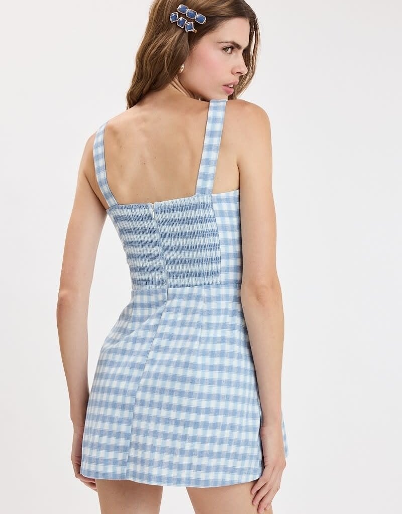 Checker Wide Strap Front Pocket Mini Dress