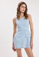 Checker Wide Strap Front Pocket Mini Dress
