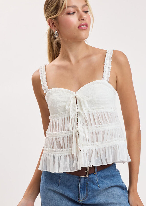 Clip Dot Tiered Ruffle Trim Cami Top
