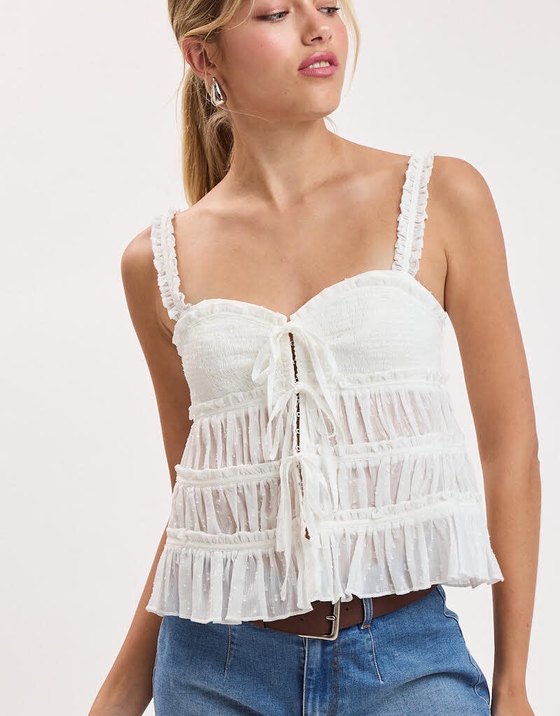 Clip Dot Tiered Ruffle Trim Cami Top