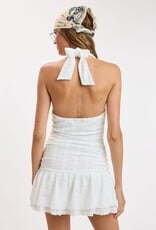 Sandy Solid Halter Shell Trim Mini Dress