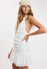 Sandy Solid Halter Shell Trim Mini Dress