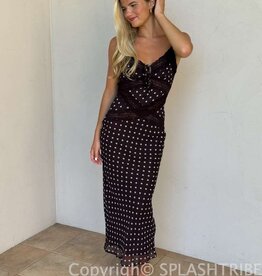 Polka Dot Lace Trim Midi Slip Dress