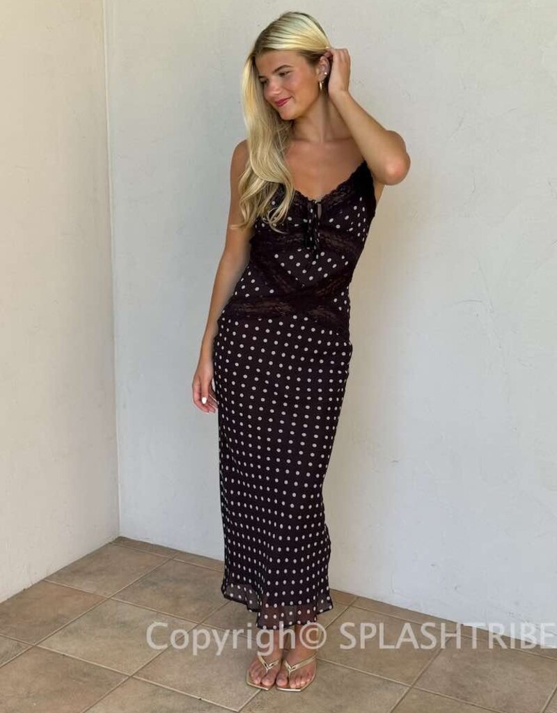 Polka Dot Lace Trim Midi Slip Dress