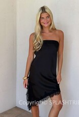 Chloe Satin Asymmetrical Dress With Lace Trim