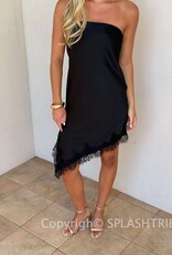 Chloe Satin Asymmetrical Dress With Lace Trim
