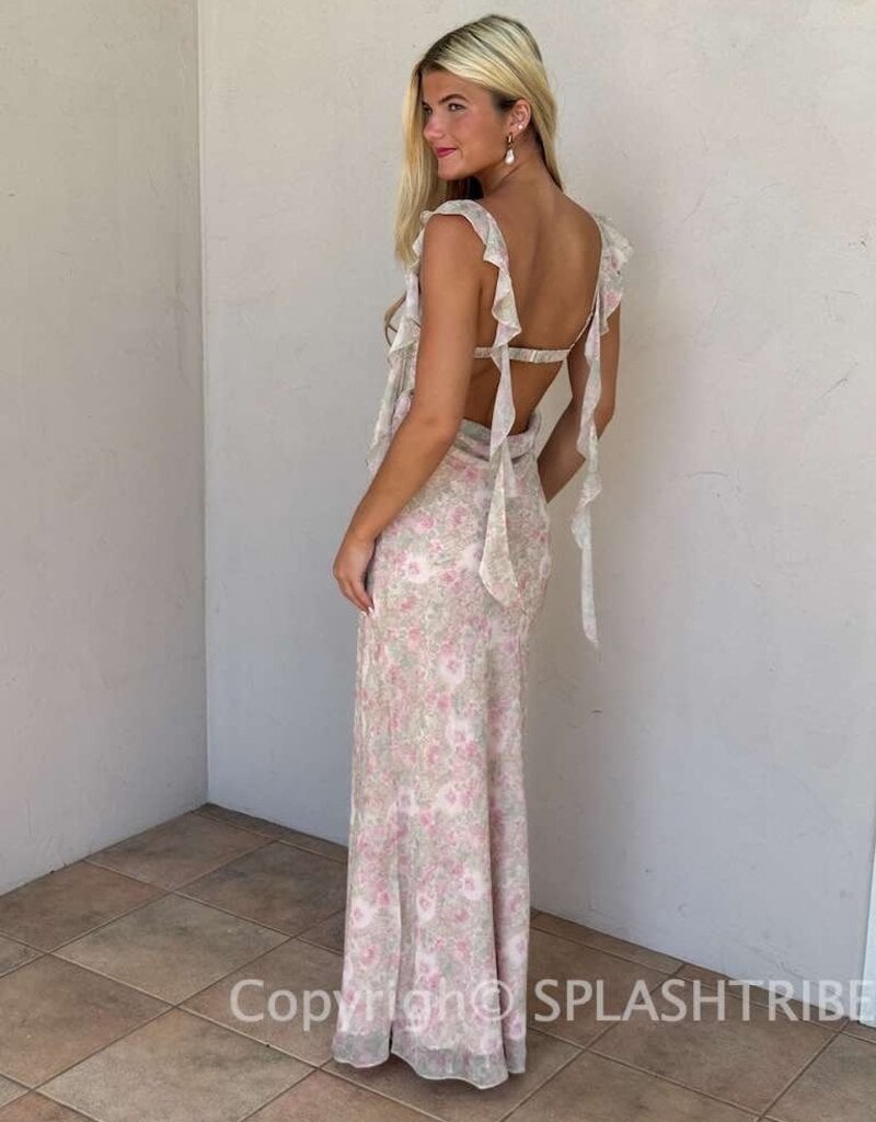 Jinea Floral Chiffon Frill Maxi Dress