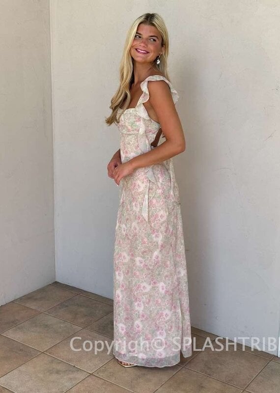 Jinea Floral Chiffon Frill Maxi Dress