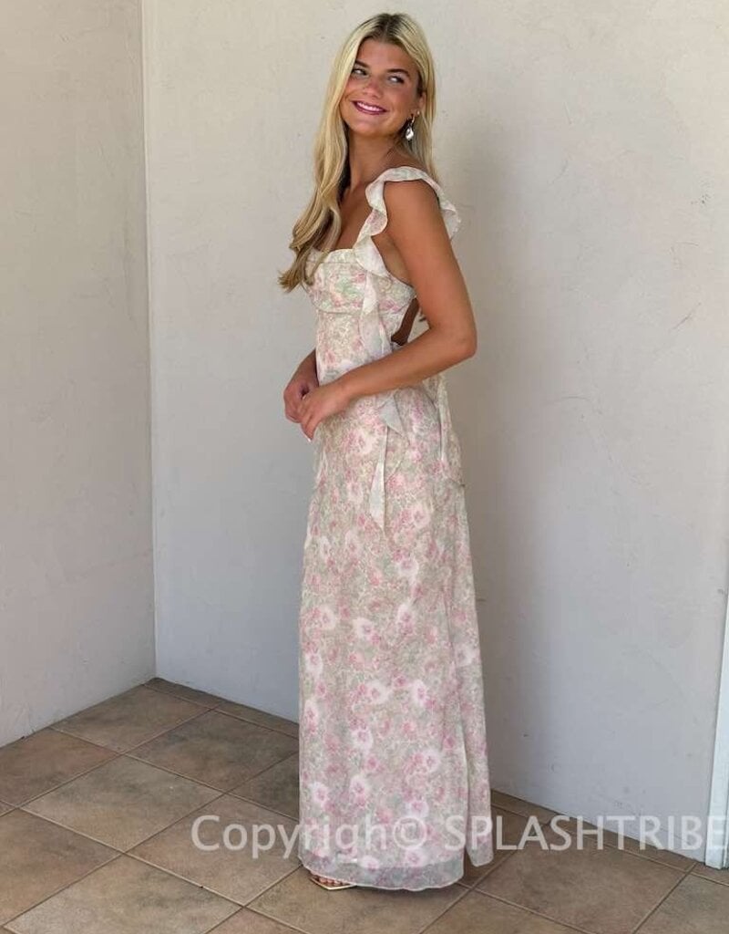 Jinea Floral Chiffon Frill Maxi Dress
