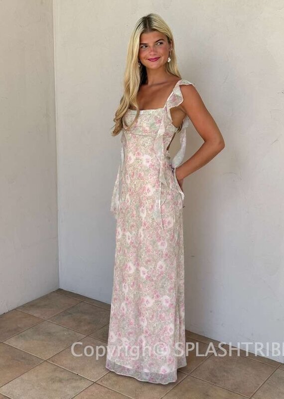 Jinea Floral Chiffon Frill Maxi Dress