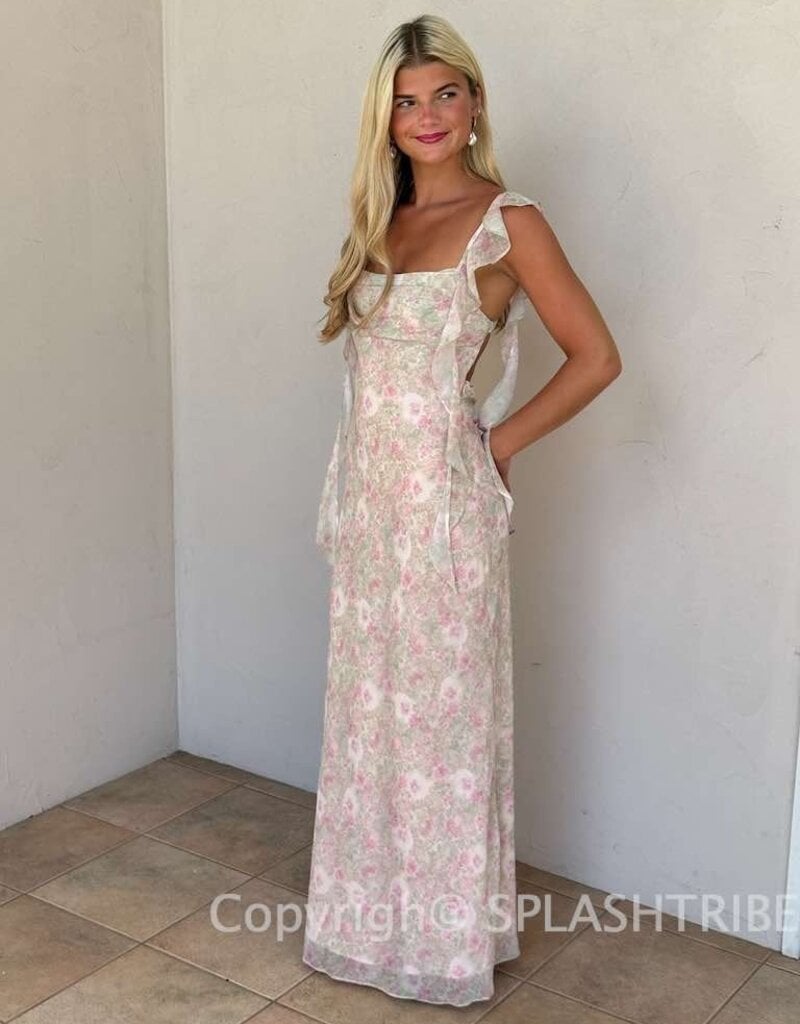 Jinea Floral Chiffon Frill Maxi Dress
