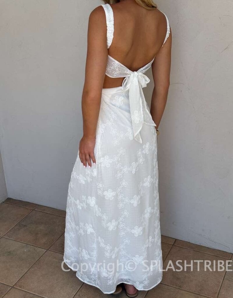 Evie Floral Embroidered Tie Back Maxi Dress