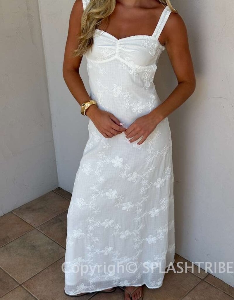 Evie Floral Embroidered Tie Back Maxi Dress