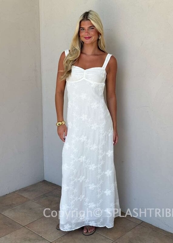 Evie Floral Embroidered Tie Back Maxi Dress