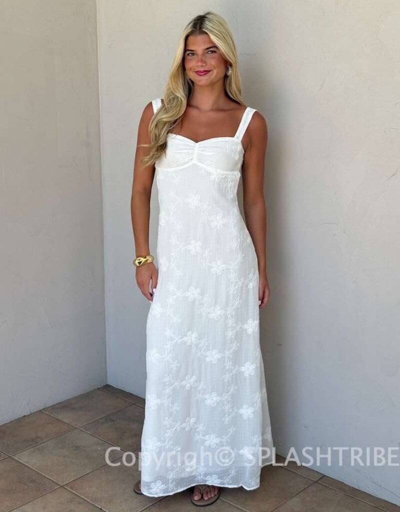 Evie Floral Embroidered Tie Back Maxi Dress