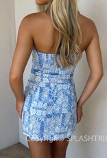 Ava Strapless Belted Skort Patchwork Mini Dress