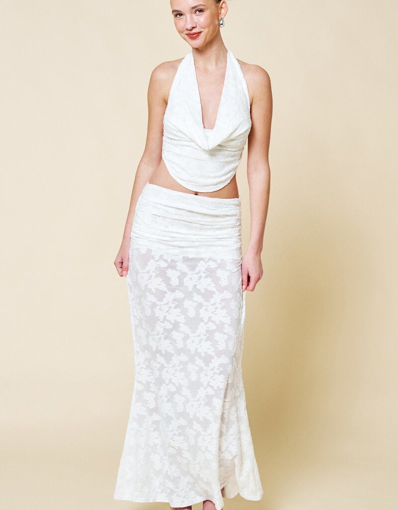 Keira Floral Jacquard Cowl Neck Halter Top
