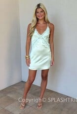 Amelia Lace Trim Satin Slip Mini Dress