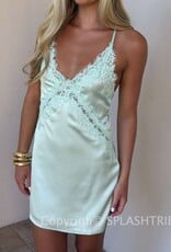 Amelia Lace Trim Satin Slip Mini Dress