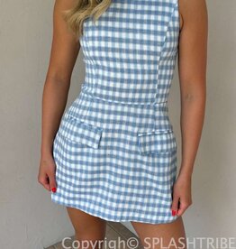 Checker Wide Strap Front Pocket Mini Dress