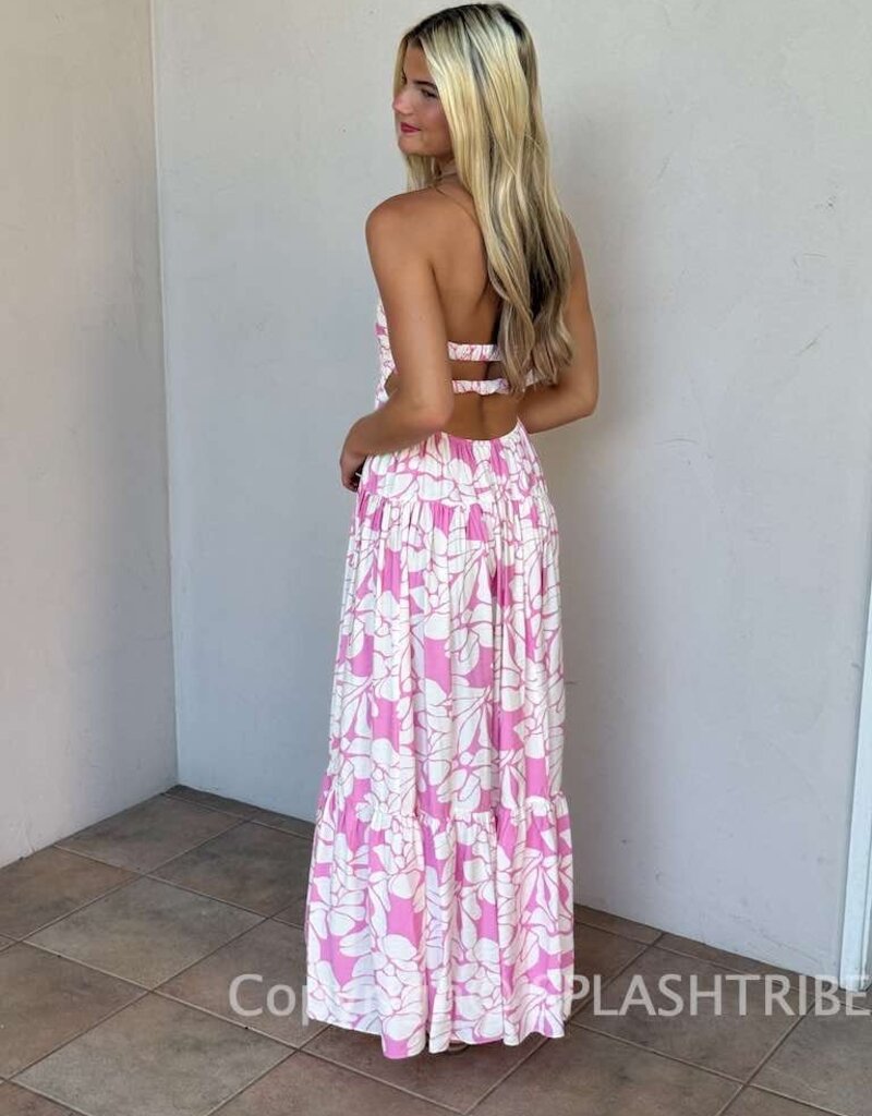 Romantic Floral Twisted Ruched Bust Maxi Dress