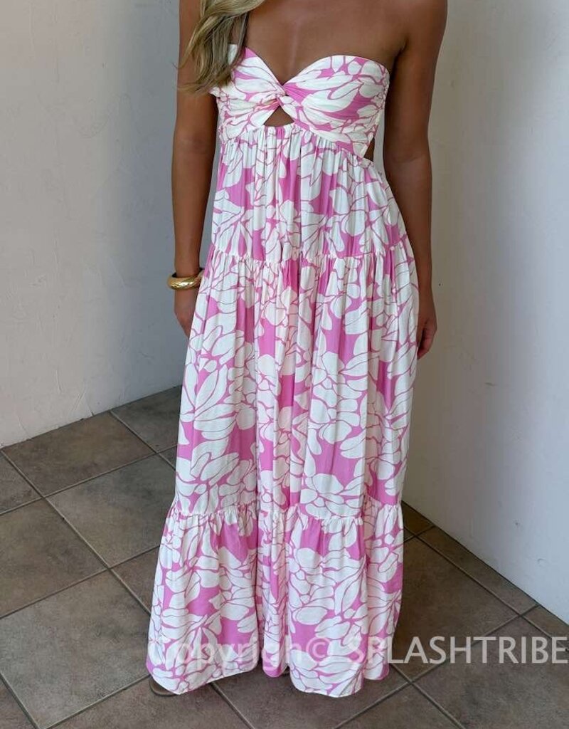 Romantic Floral Twisted Ruched Bust Maxi Dress
