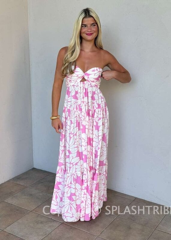Romantic Floral Twisted Ruched Bust Maxi Dress