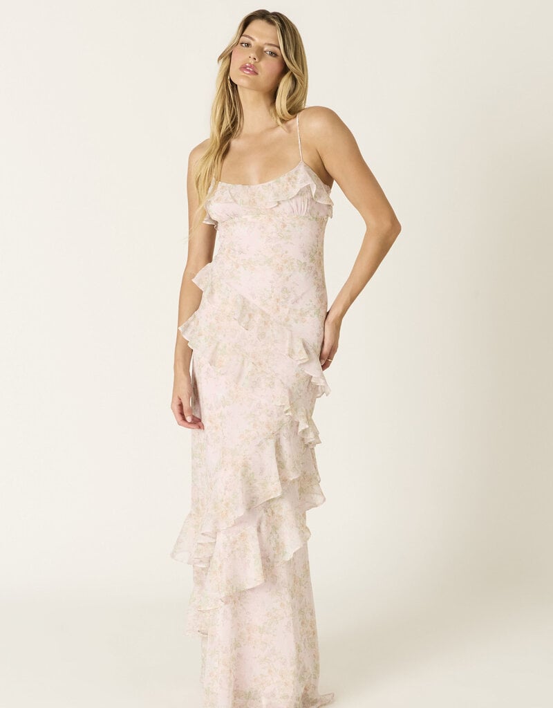 Eva Floral Chiffon Ruffle Maxi Dress